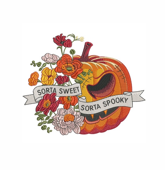 Floral Pumpkin Embroidery Design: Sweet & Spooky (5 Sizes