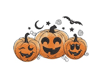Three funny halloween pumpkins embroidery design, Autumn embroidery,  3 sizes, instant download.