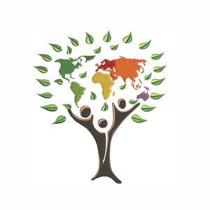 Eine Welt Stickdatei, Baum mit Kontinenten, Unity Eco Patch, Baum des Lebens Stickdatei 5 größen, sofort downloadbar.