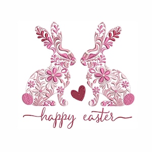 Bunnies in flowers machine embroidery design, Easter bunny embroidery design,  5 sizes, instant download.