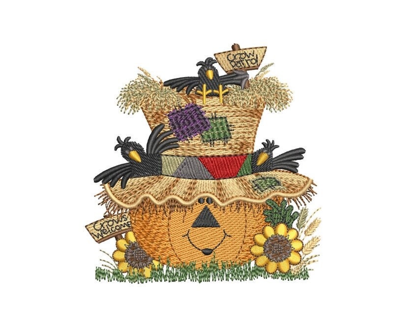 Pumpkin Crow Embroidery Design: Autumn Fall Pattern (Digital Download)