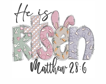 He is Risen Easter Embroidery Design: Bunny, 5 Sizes (Digital Download)