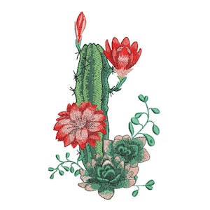 Cactus machine embroidery design, 4 sizes.