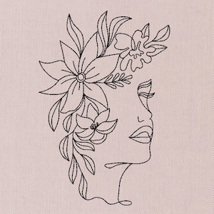 Face With Flowers Embroidery Design, Women Embroidery File, 5 Sizes ...