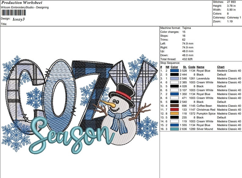 Schneemann Cozy Season Stickdatei, Maschinenstickdatei (6 Größen) Bild 4