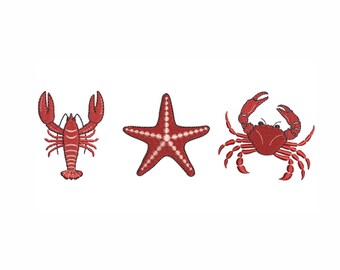 Crab, Lobster, Starfish Embroidery Design: Coastal Sea Creatures (Digital Download)