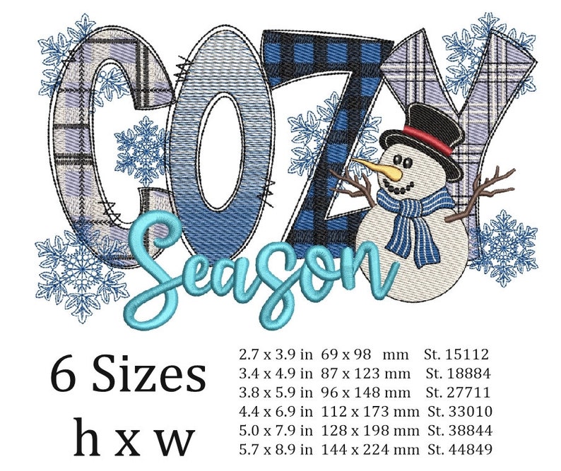 Schneemann Cozy Season Stickdatei, Maschinenstickdatei (6 Größen) Bild 2
