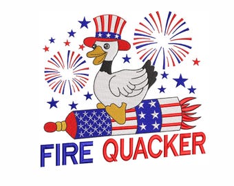 Firecracker Duck Embroidery Design: Patriotic 4th of July (Instant Download)