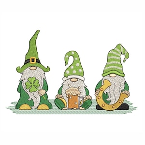 St. Patricks day gnomes embroidery, 5 sizes, instant download.