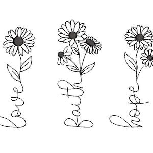 Love, faith, hope embroidery design.