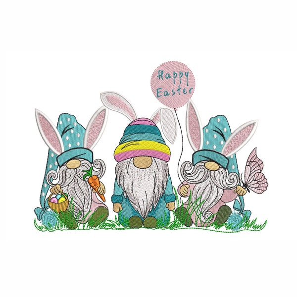Easter Gnomes embroidery design, Spring embroidery, 5 sizes, instant doawload.