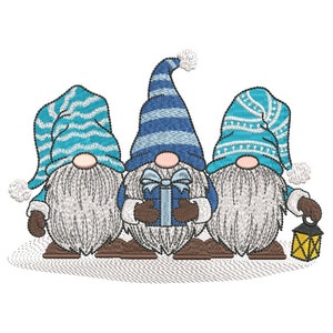 Diseño de bordado de gnomos navideños, gnomos de invierno, 4 tamaños, descarga instantánea.