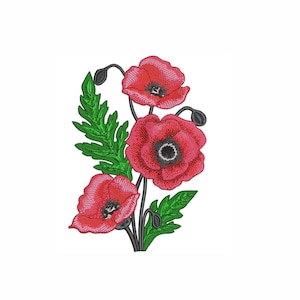 Poppy Flower Embroidery Design – Machine Embroidery Pattern in 5 Sizes.