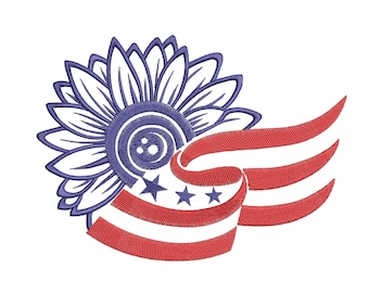 アメリカ国旗のひまわりの機械刺繍デザイン（即時ダウンロード）