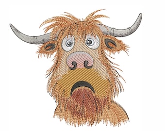 Funny Highland Bull Embroidery Design: Farm Animal Machine File (Instant Download)