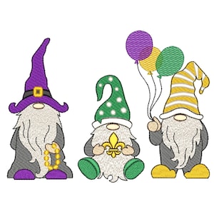 マルディグラのノーム刺繍デザイン、3サイズ