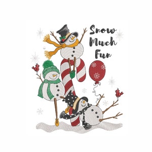 Snowmen Party Candy Cane Machine Embroidery Design (5 Sizes)