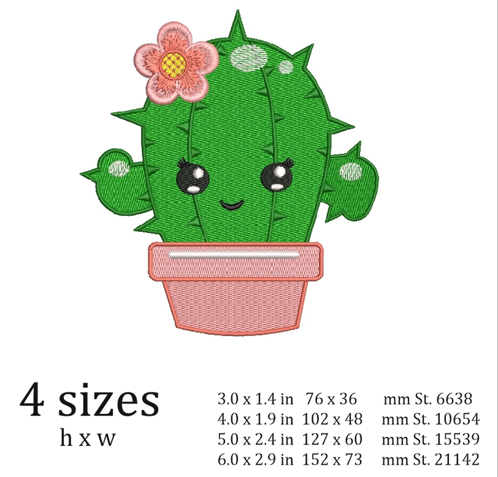 Cactus Embroidery Design 4 Sizes. Etsy