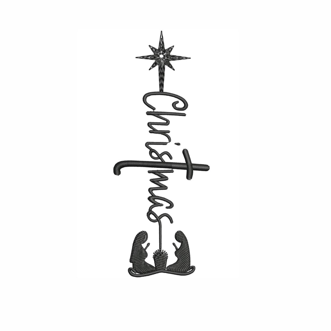 Christmas Vertical Embroidery Design, Nativity Cross Pattern, Holiday ...