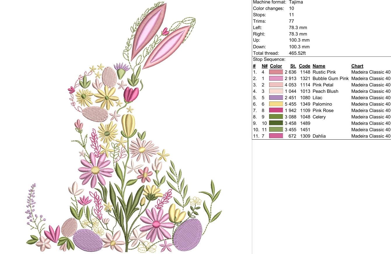 Easter Flower Bunny Machine Embroidery Design (instant Download) - Etsy