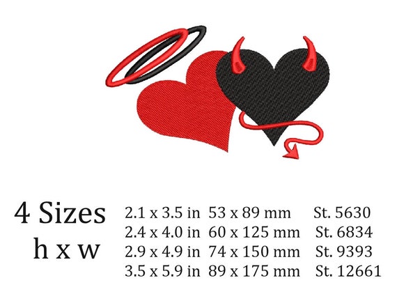 ☆Angle    Heart☆ Angel and Devil Hearts Embroidery Design: Valentine's Machine File