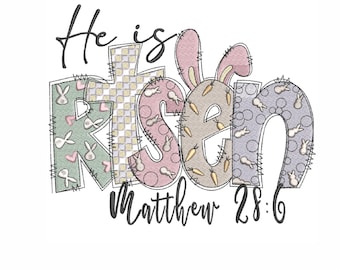He is Risen Easter Embroidery Design with Bunny Ears (5 Sizes) (Digital Download)