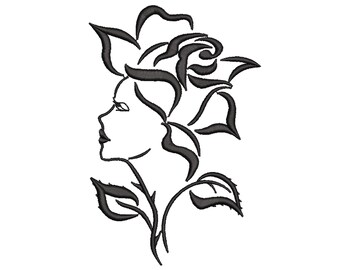 Face with Flowers Embroidery Design, Women Embroidery File, 4 sizes, Instant download.