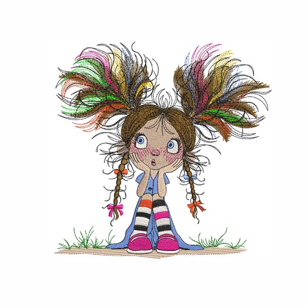 Quirky Girl Embroidery Design: Funny Spring Girl (Instant Download)
