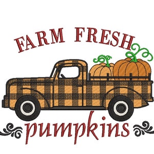 Farm Fresh Pumpkins embroidery design, Autumn truck embroidery, thanksgiving day embroidery design, 5 sizes, instant download.