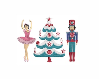 Nutcracker Ballerina Embroidery Design: Christmas Tree (Instant Download)