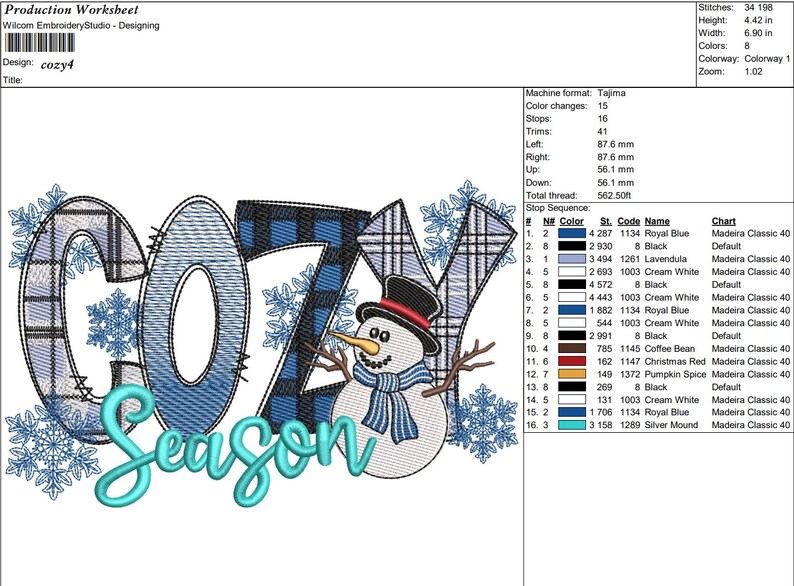 Schneemann Cozy Season Stickdatei, Maschinenstickdatei (6 Größen) Bild 5