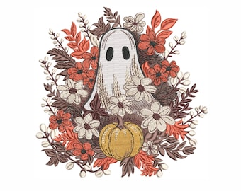 Spooky Ghost Machine Embroidery Design: Autumn Floral (Instant Download)