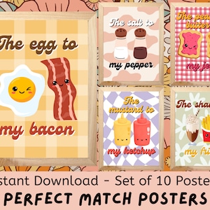 Pósteres imprimibles divertidos de Perfect Match (juego de 10), descargas digitales, decoración para el aula, tarjetas para parejas, juegos de palabras, tablones de anuncios, impresiones de parejas de alimentos