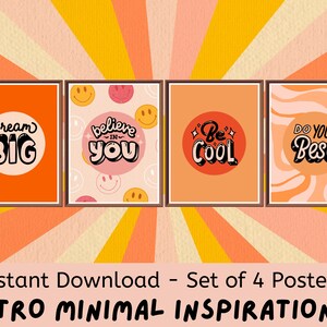 Retro Minimalistisch Inspirierende Klasse (4er Set) druckbare Poster, digitale Downloads Klassenzimmer Dekor, Boho Elementary Classroom, groovy