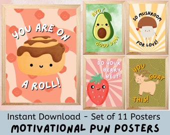Rolig motiverande ordvits (set om 11) Utskrivbara affischer, digitala nedladdningar Klassrumsdekor, Elementärklassrum, Groovy anslagstavla