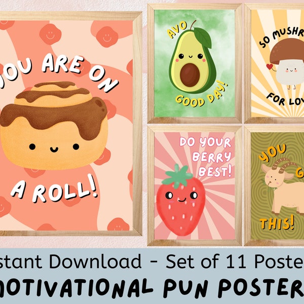 Divertente gioco di parole motivazionale (Set di 11) Poster stampabili, Download digitali Classroom Decor, Elementary Classroom, Groovy Bulletin board