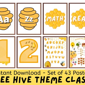 Bee Hive Themed Posters (Set of 43) Printable Posters, Digital Downloads Classroom Decor, Boho Elementary Classroom, Bulletin Board, Kinder