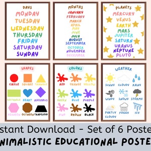 Minimalistic Educational Posters (Set of 6) Printable Posters, Digital Downloads Classroom Decor, Boho Elementary Classroom, Bulletin Board