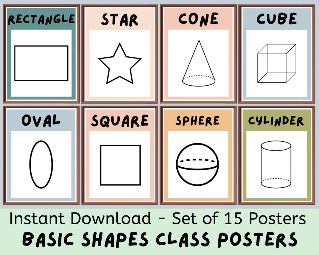 Boho Basic Shapes (set of 15) Printable Posters, Digital Downloads