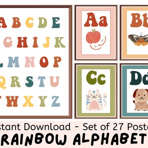 Rainbow Alphabet Posters (Set of 27) Printable Posters, Digital Downloads Classroom Decor, Boho Elementary Classroom, Bulletin Board, Kinder