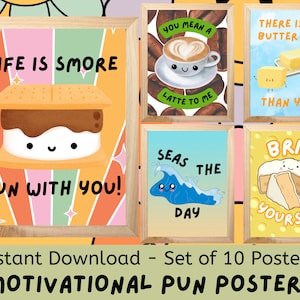 Motivational Pun Set of 10 Posters, Classroom decor, positive environment, bulletin board, Inspirational Posters, Groovy Retro Classroom Fun
