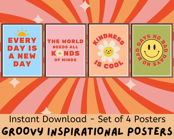 Groovy Inspirational Classroom (Set of 4) Posters, Digital Downloads, Classroom Decor, Boho Elementary Classroom,Bulletin Board Kindergarten