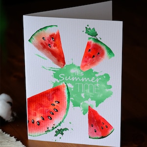 Carte d'anniversaire à imprimer, téléchargement numérique, carte postale aquarelle, temps de pastèque, temps d'été