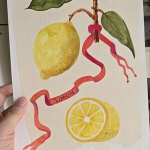 Original Aquarell, handgemalte Wandbild, kein Druck, keine KI, Zitrone, Zitrone