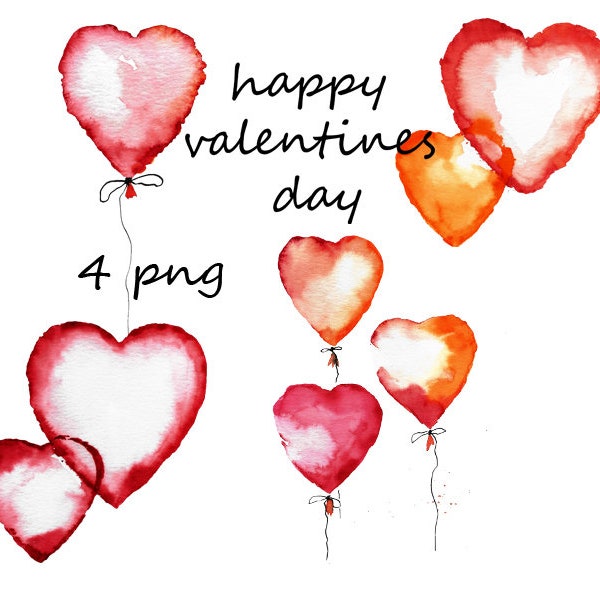 happy valentines day, watercolor png, clipart, heart png, 4png+2Text, valentinstag clipart, valentinstag aquarel