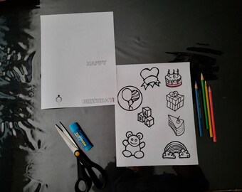 Cumpleaños, Tarjeta de feliz cumpleaños, tarjeta para colorear imprimible