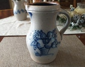 Vintage Rowe Pottery Works Stoneware Pitcher Floral Design 1987