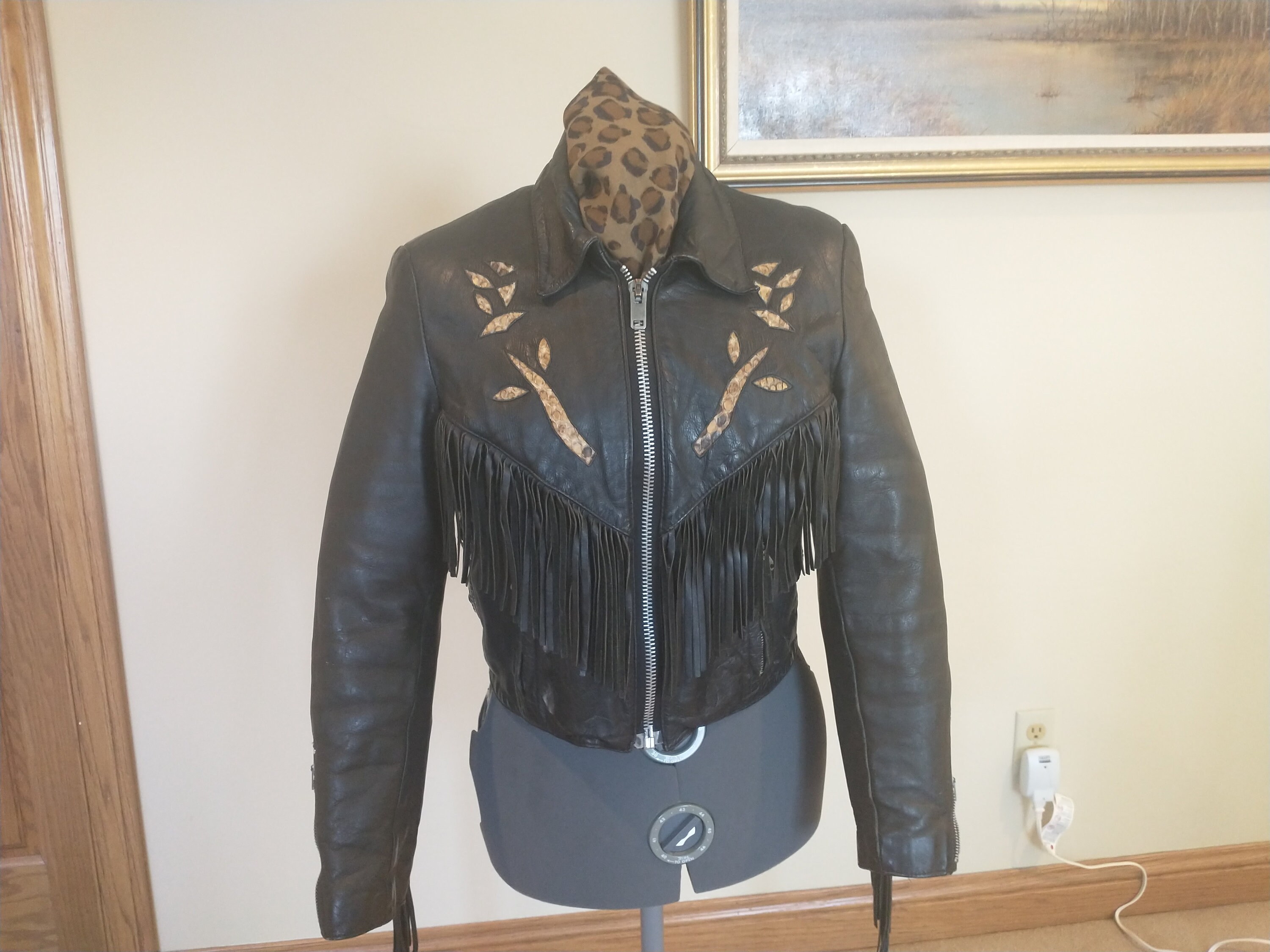 Vintage Leather Rider Black Leather Fringe Jacket Women