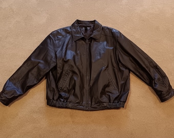Vintage St Johns Bay Black Leather Bomber Jacket Men s 2X Large Etsy UK