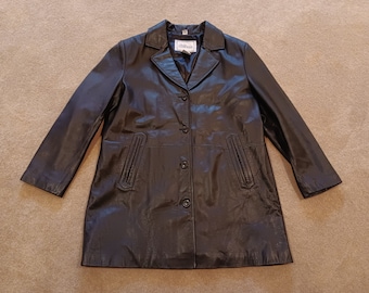 Vintage Modern Essentials Black Leather Raincoat Women's X Large